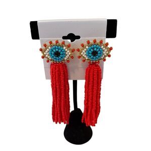 Baublebar Beaded Evil Eye Red Tassel Earrings. Super Fun!
